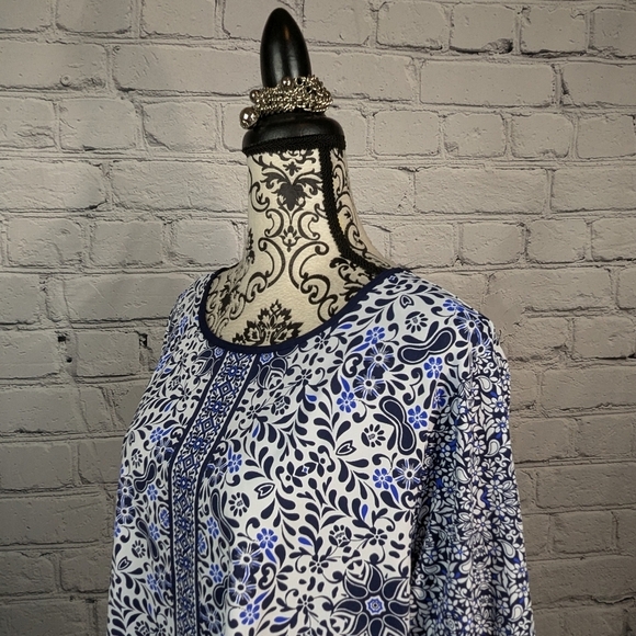 Lands End women's long sleeve floral print stretch knit popover top size 2x B18a - Picture 7 of 10